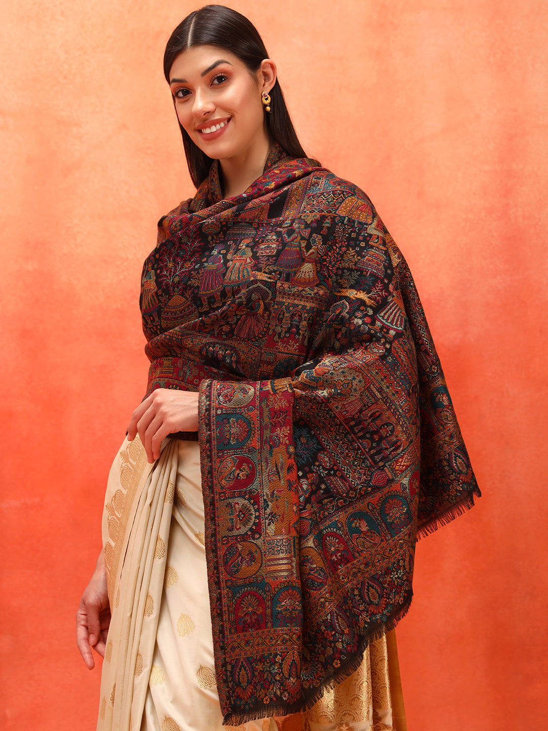 Pashmoda Women Zewar Zari Kaani Fine Wool Shawl (Size: 101X203 CM)