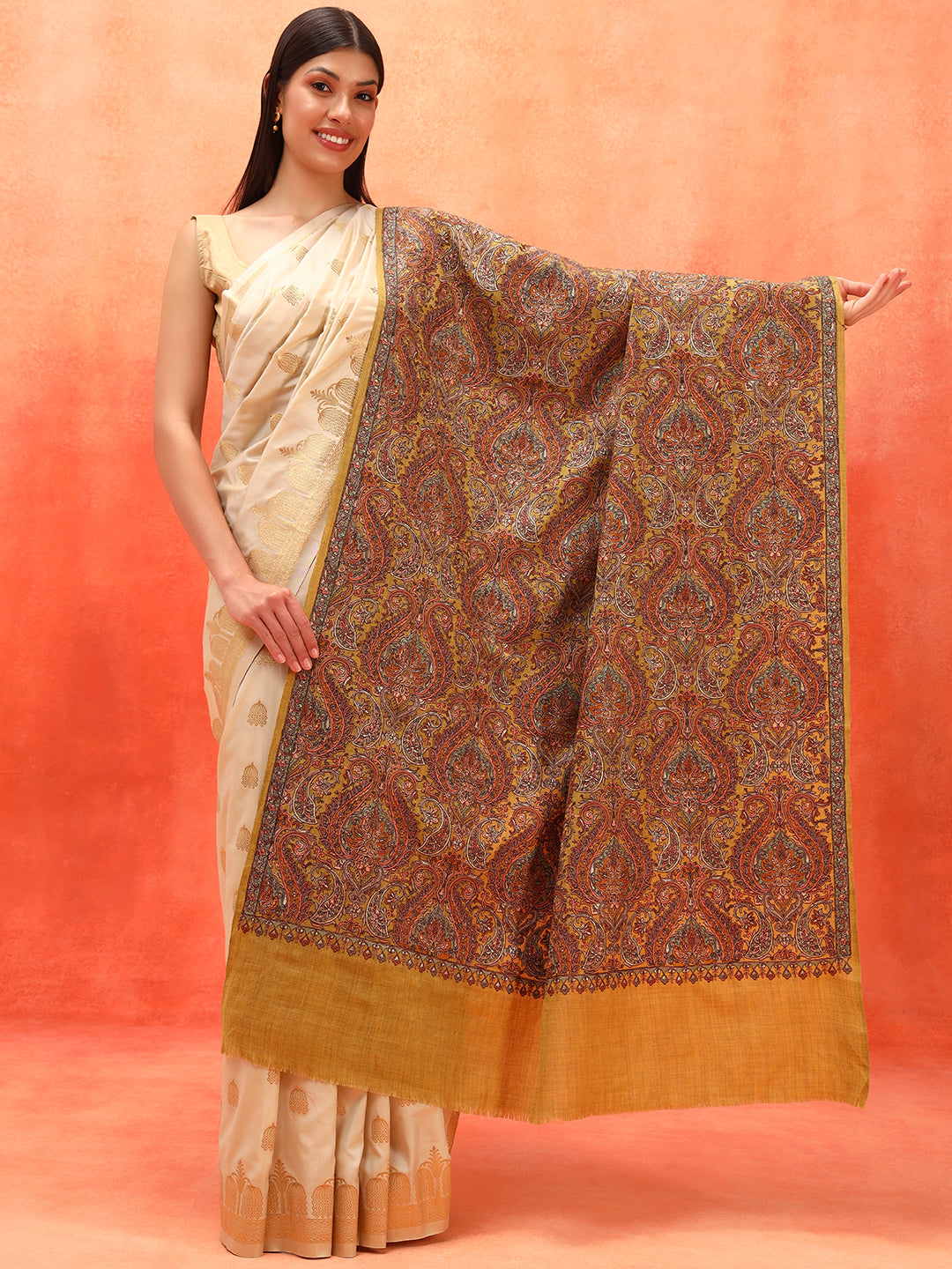 Pashmoda Women Rehnan 100% Pure Wool Sozni Hand Embroidered Shawl (Size: 101x203 Cm)