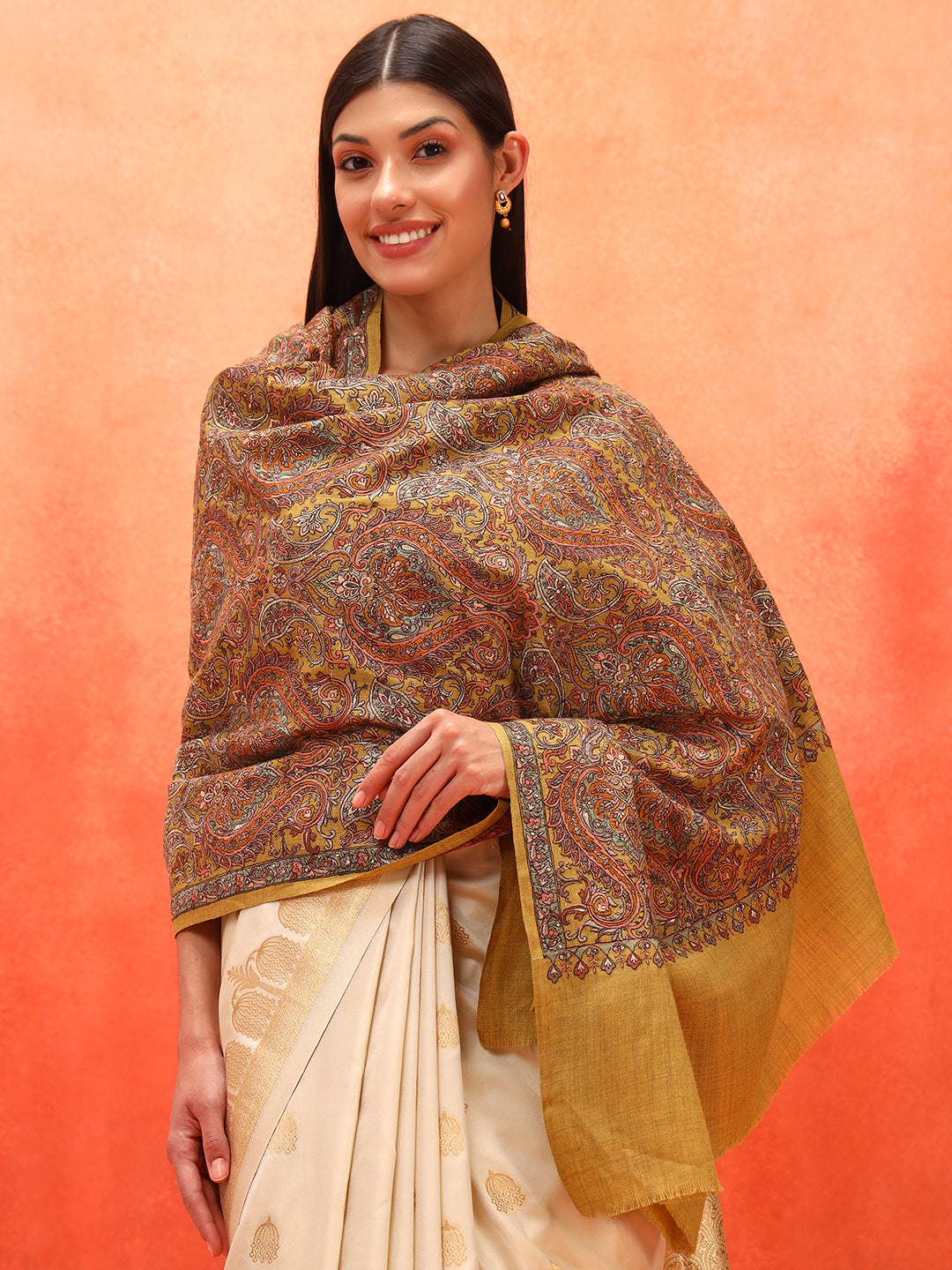 Pashmoda Women Rehnan 100% Pure Wool Sozni Hand Embroidered Shawl (Size: 101x203 Cm)