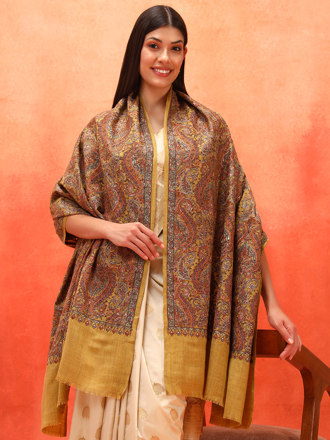 Pashmoda Women Rehnan 100% Pure Wool Sozni Hand Embroidered Shawl (Size: 101x203 Cm)