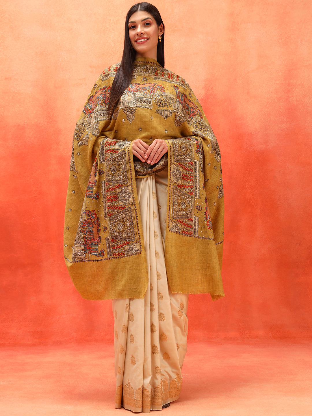 Pashmoda Women Zavian 100% Pure Wool Sozni Hand Embroidered Shawl (Size: 101x203 Cm)