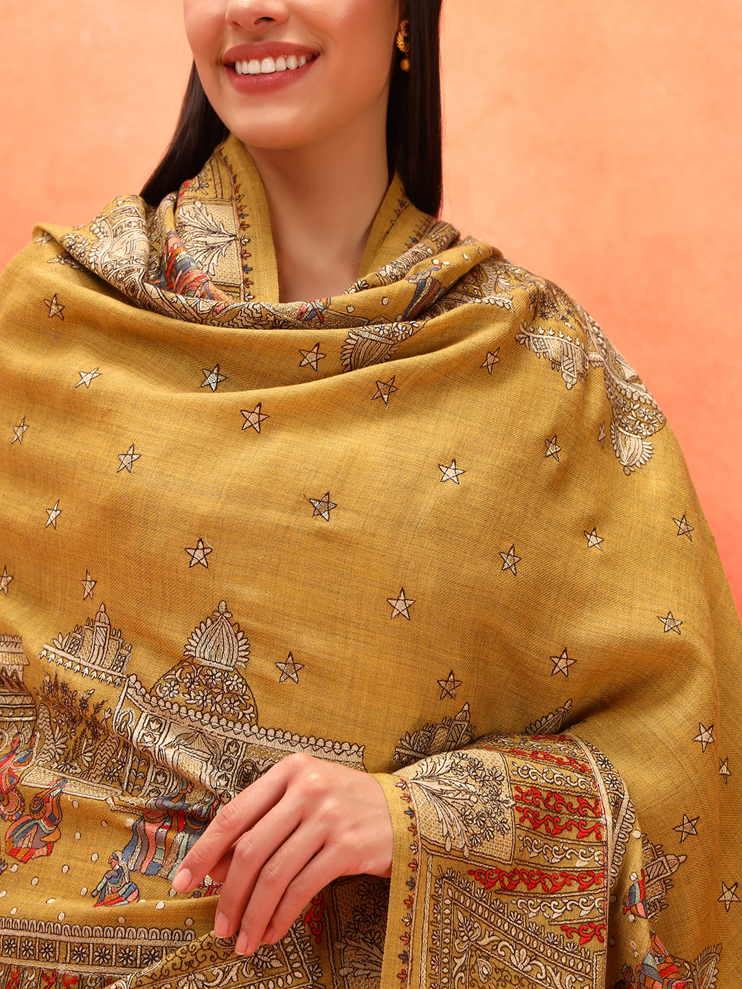 Pashmoda Women Zavian 100% Pure Wool Sozni Hand Embroidered Shawl (Size: 101x203 Cm)