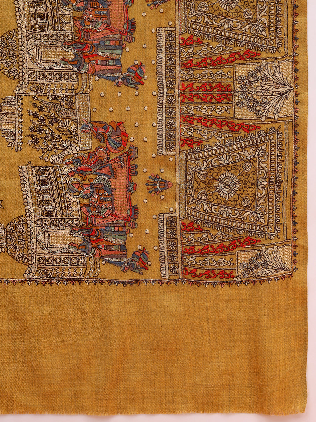 Pashmoda Women Zavian 100% Pure Wool Sozni Hand Embroidered Shawl (Size: 101x203 Cm)