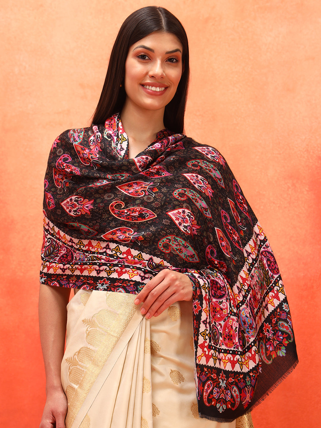 Pashmoda Women Floral Sonata Fine Soft Bamboo Fibre Stole (Size: 71x203 CM)