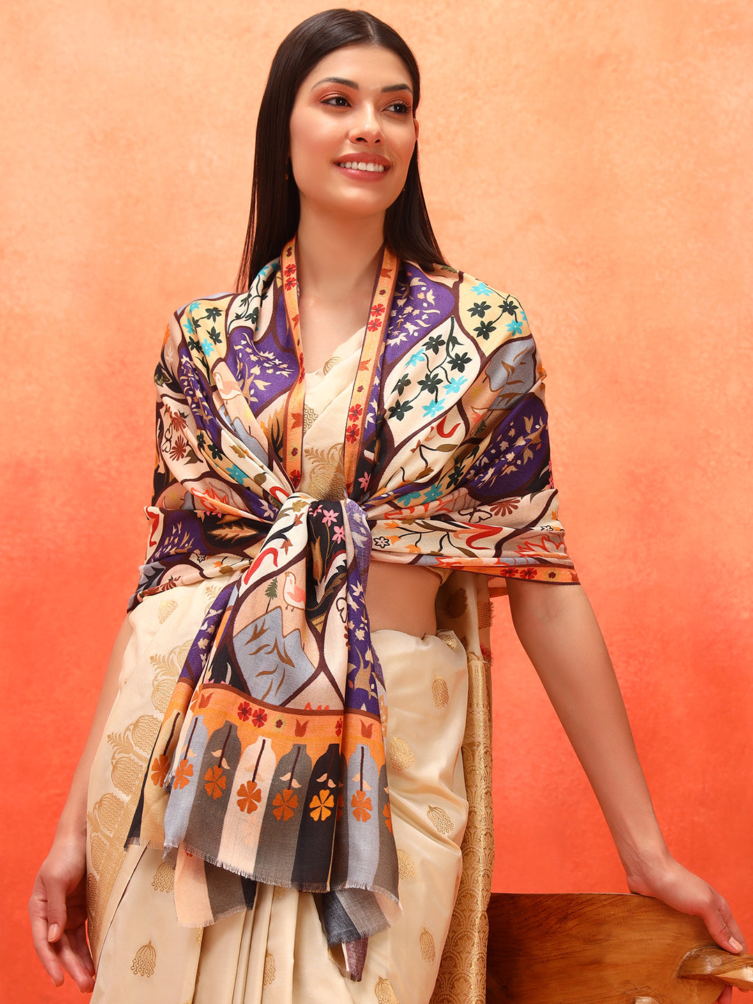 Pashmoda Women Floral Sonata Fine Soft Bamboo Fibre Stole (Size: 71x203 CM)