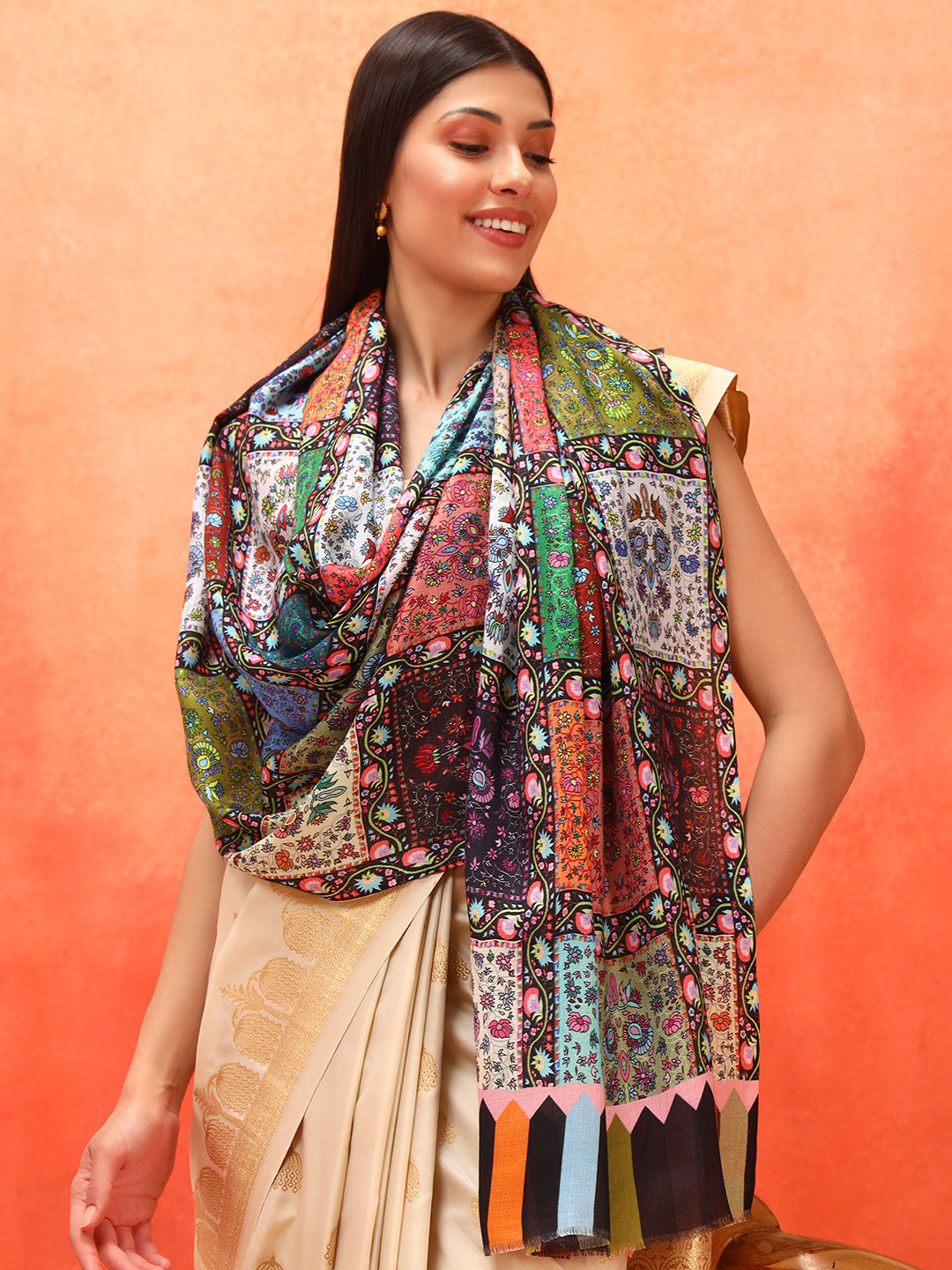 Pashmoda Women Floral Sonata Fine Soft Bamboo Fibre Stole (Size: 71x203 CM)