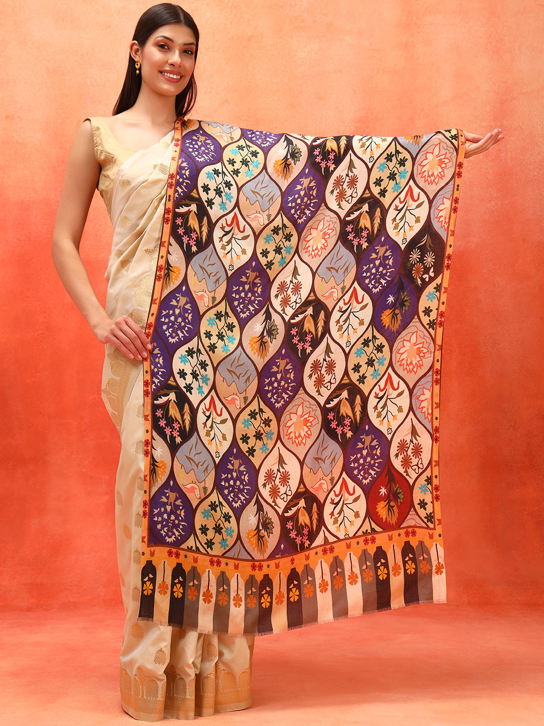 Pashmoda Women Floral Sonata Fine Soft Bamboo Fibre Stole (Size: 71x203 CM)