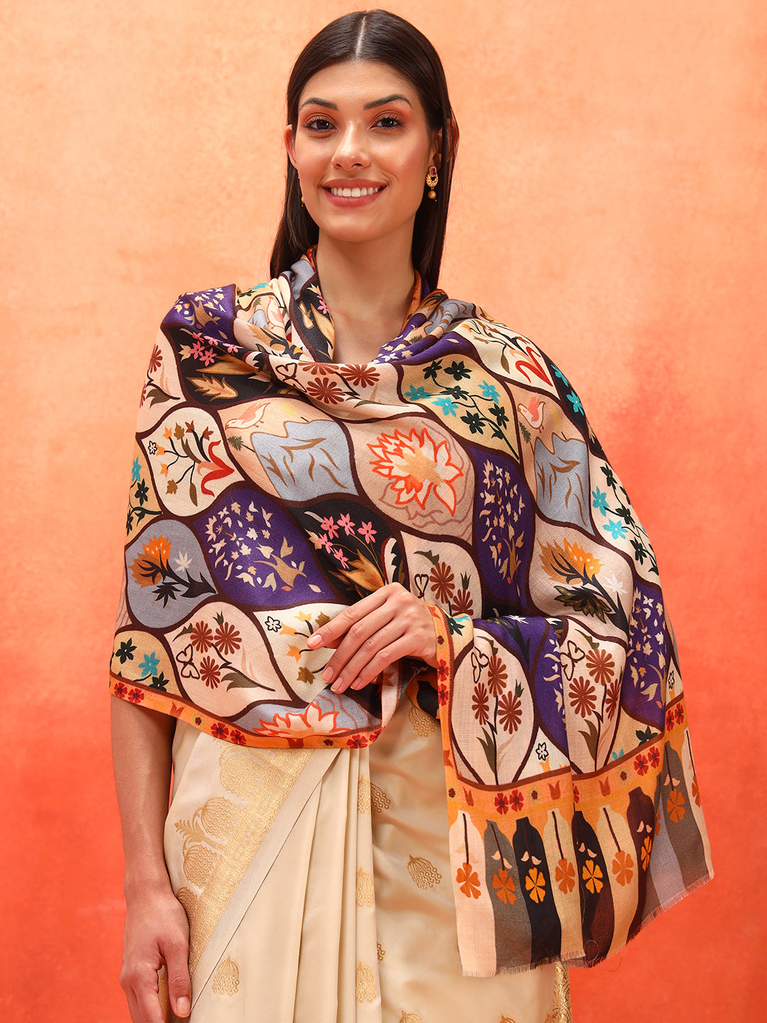 Pashmoda Women Floral Sonata Fine Soft Bamboo Fibre Stole (Size: 71x203 CM)