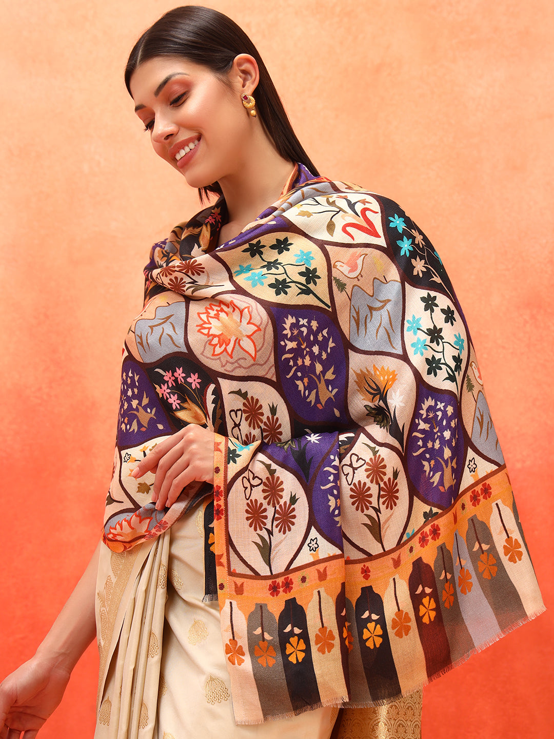 Pashmoda Women Floral Sonata Fine Soft Bamboo Fibre Stole (Size: 71x203 CM)