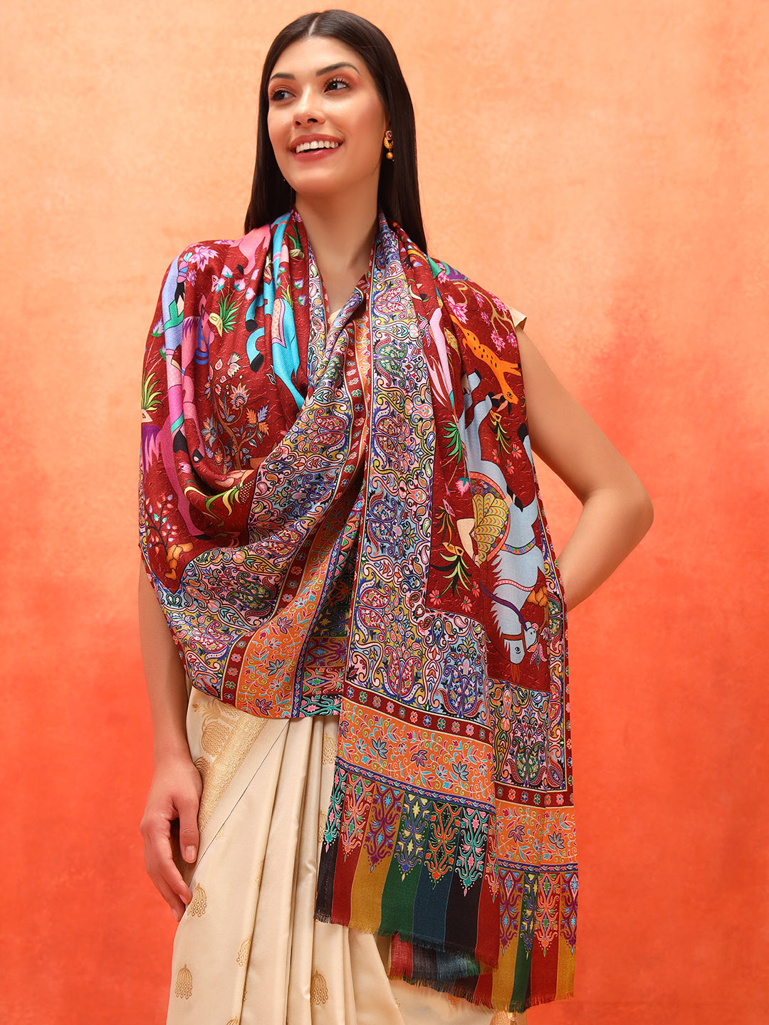 Pashmoda Women Royal Caravan Fine Soft Bamboo Fibre Stole (Size : 71x203 CM)