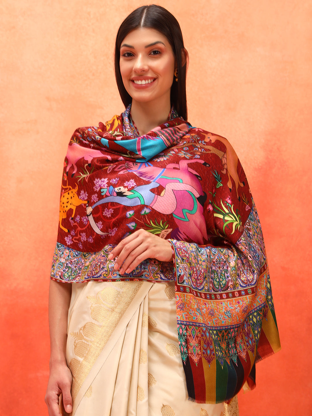 Pashmoda Women Royal Caravan Fine Soft Bamboo Fibre Stole (Size : 71x203 CM)