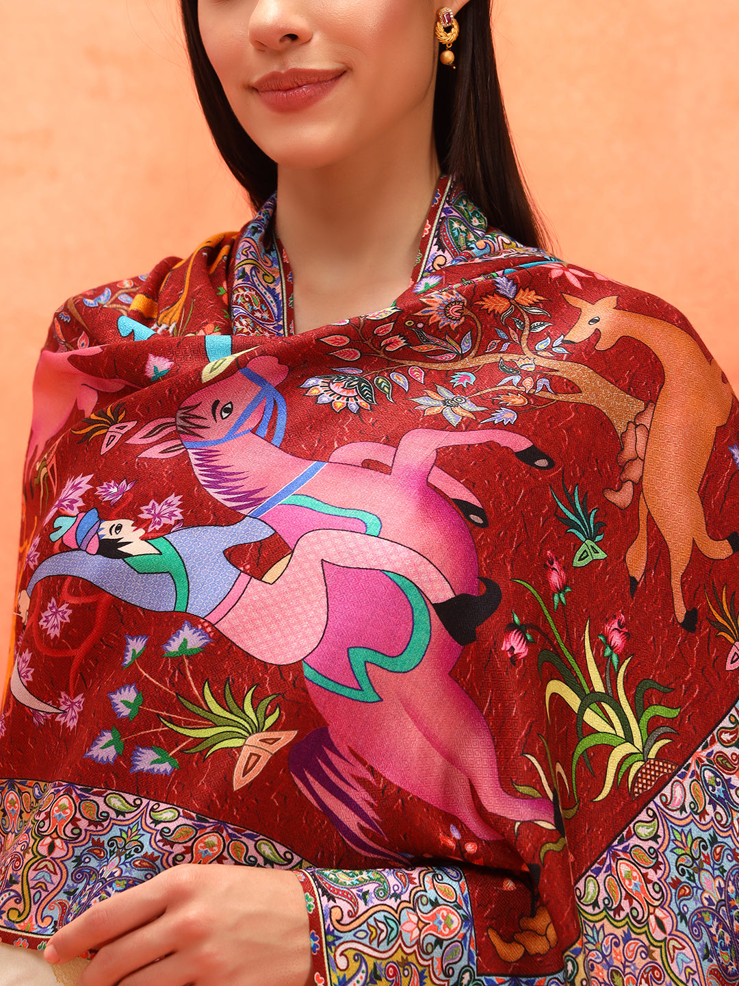 Pashmoda Women Royal Caravan Fine Soft Bamboo Fibre Stole (Size : 71x203 CM)