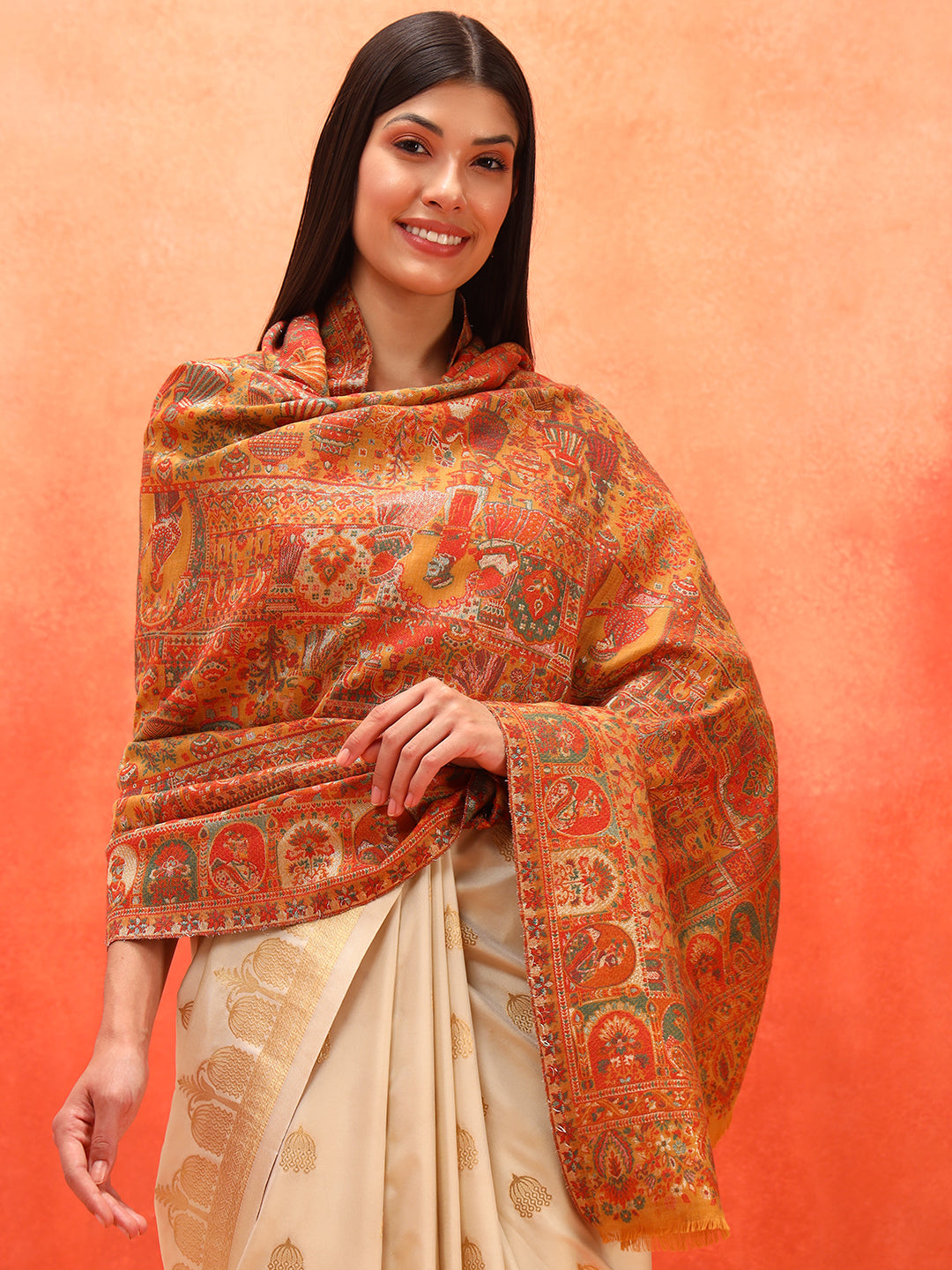 Pashmoda Women Zewar Zari Kaani Fine Wool Shawl (Size: 101X203 CM)