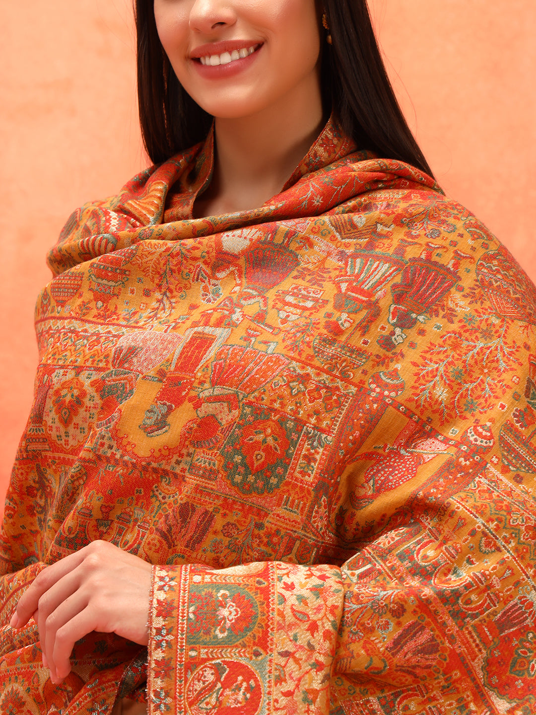 Pashmoda Women Zewar Zari Kaani Fine Wool Shawl (Size: 101X203 CM)