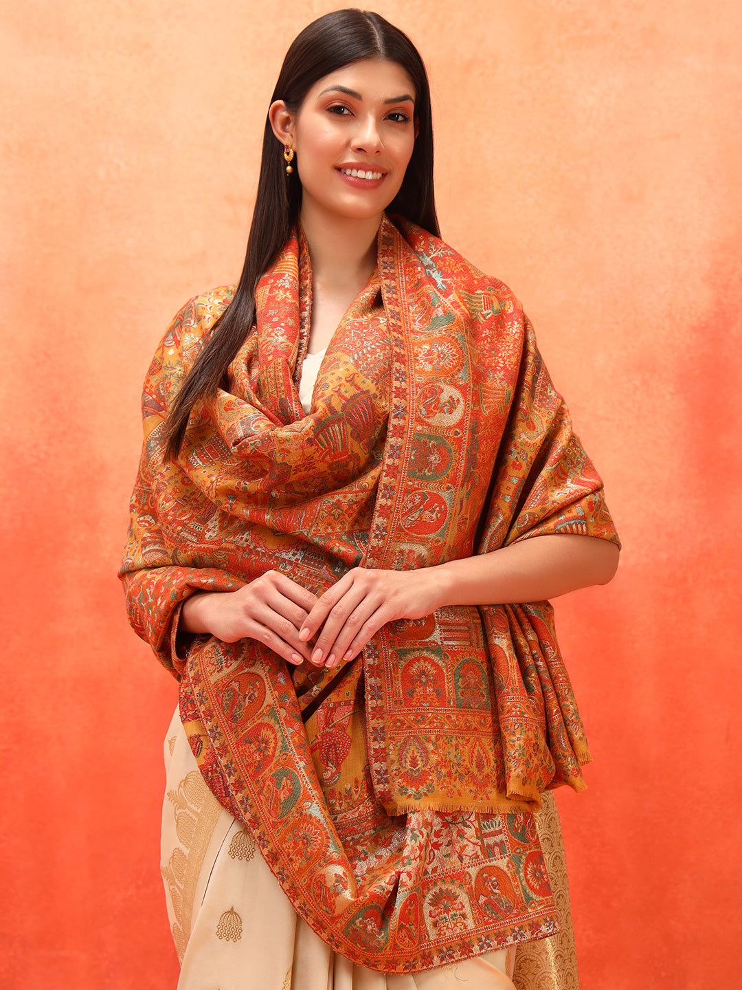 Pashmoda Women Zewar Zari Kaani Fine Wool Shawl (Size: 101X203 CM)