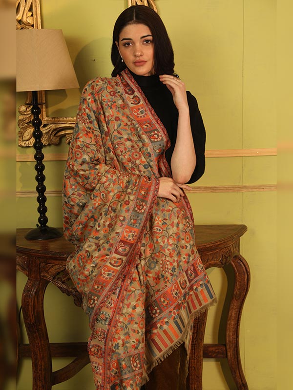 Kaani Wool Blend Kashmiri Shawl (Size: 101 X 203 CM)