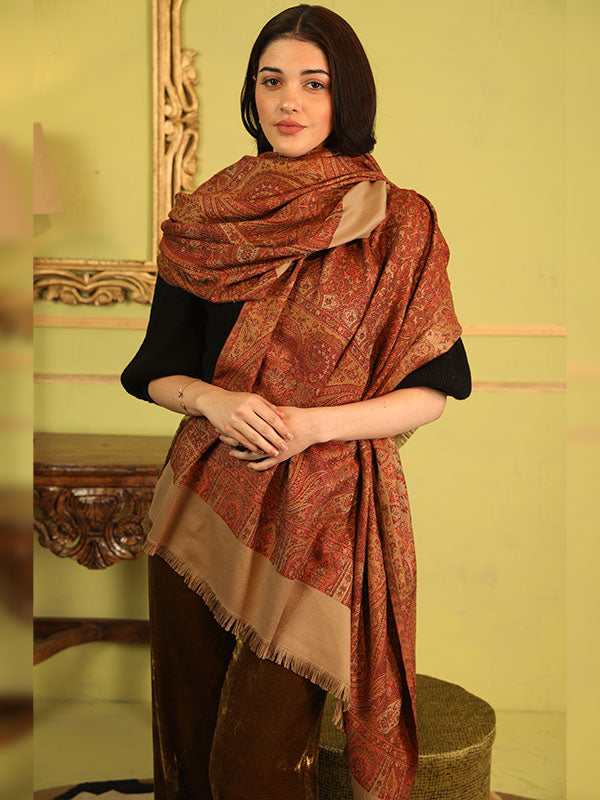 Wool Kashmiri Design Jamawar Shawl (Size: 101X203 CM)