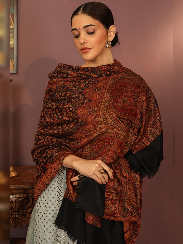 Zaffar Shell Women's Zarif-e-Kashmir Wool Blend Jamawar Shawl (Size: 101X203 CM)