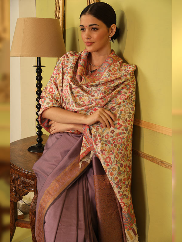 Kaani Wool Blend Kashmiri Shawl (Size: 101 X 203 CM)