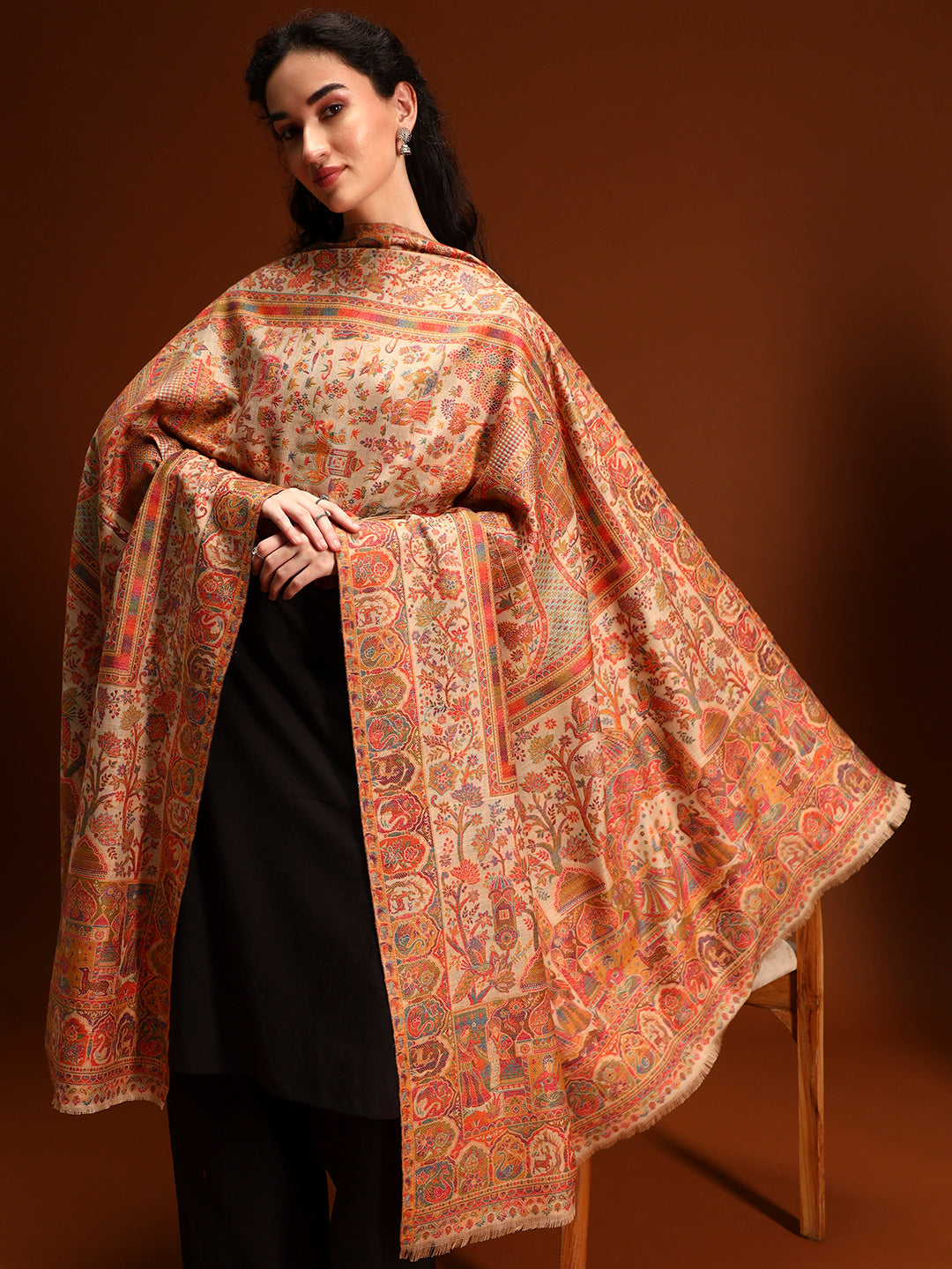 Women Shahi Manzar Kaani Wool Blend Kashmiri Shawl