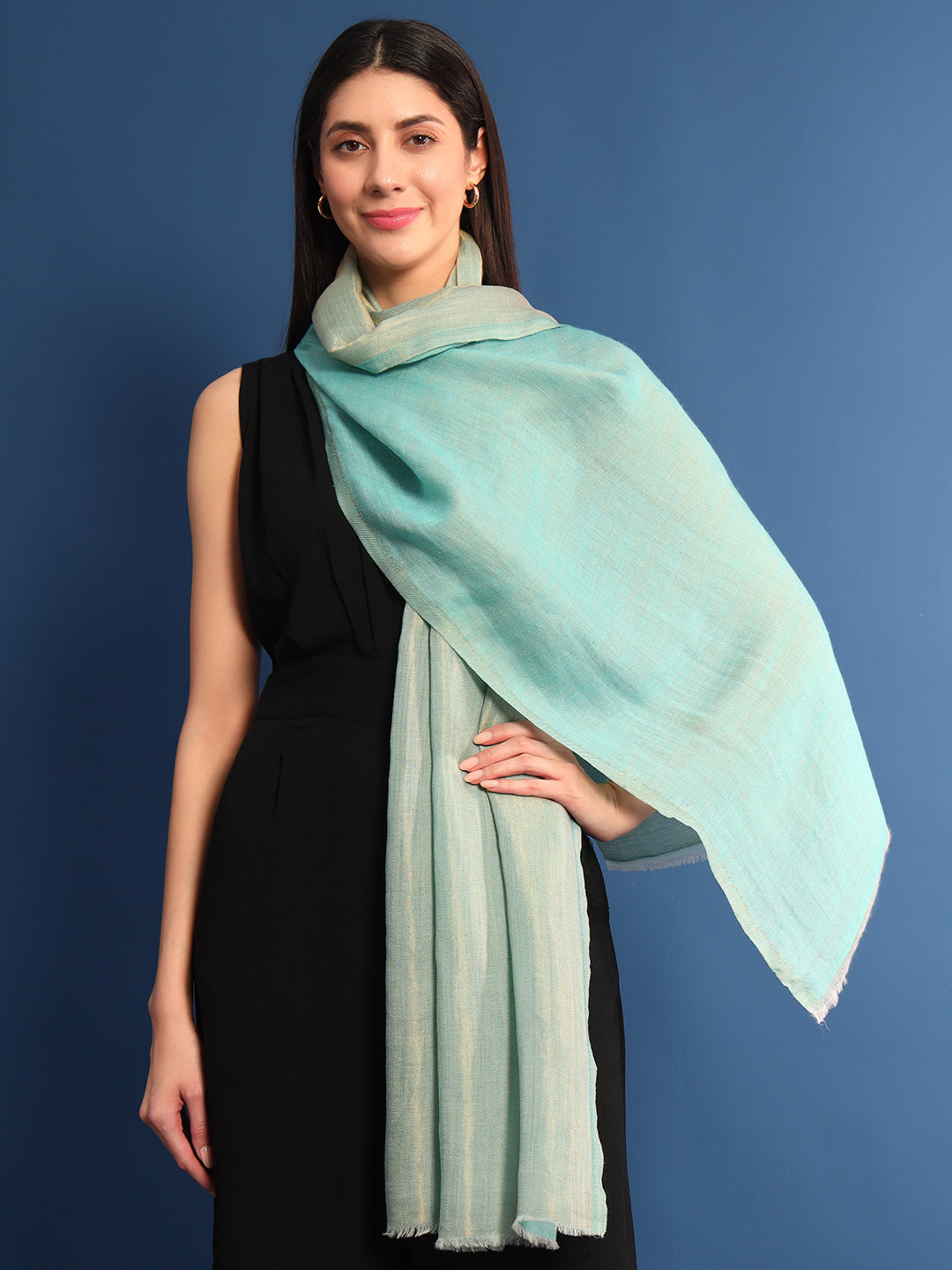 Pashmoda Women’s Zarish Reversible Zari Moonlight Fine Wool Stole (Size: 71x203 Cm)