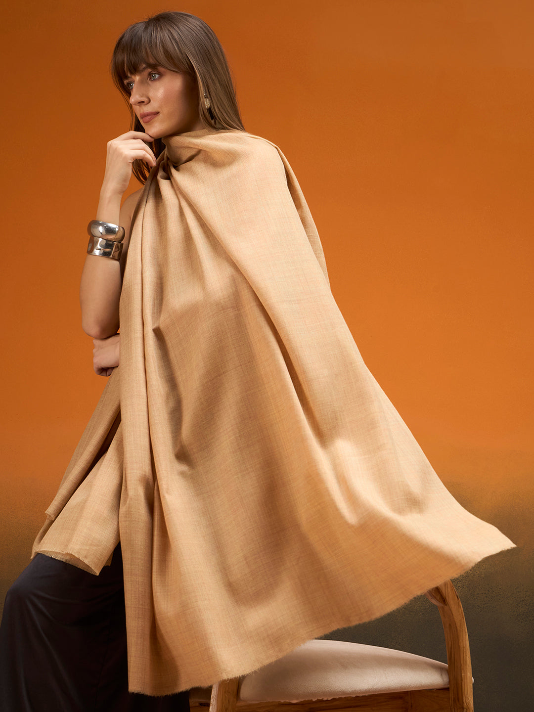 Women Verdant Grace Fine Wool Blend Solid Melange Shawl