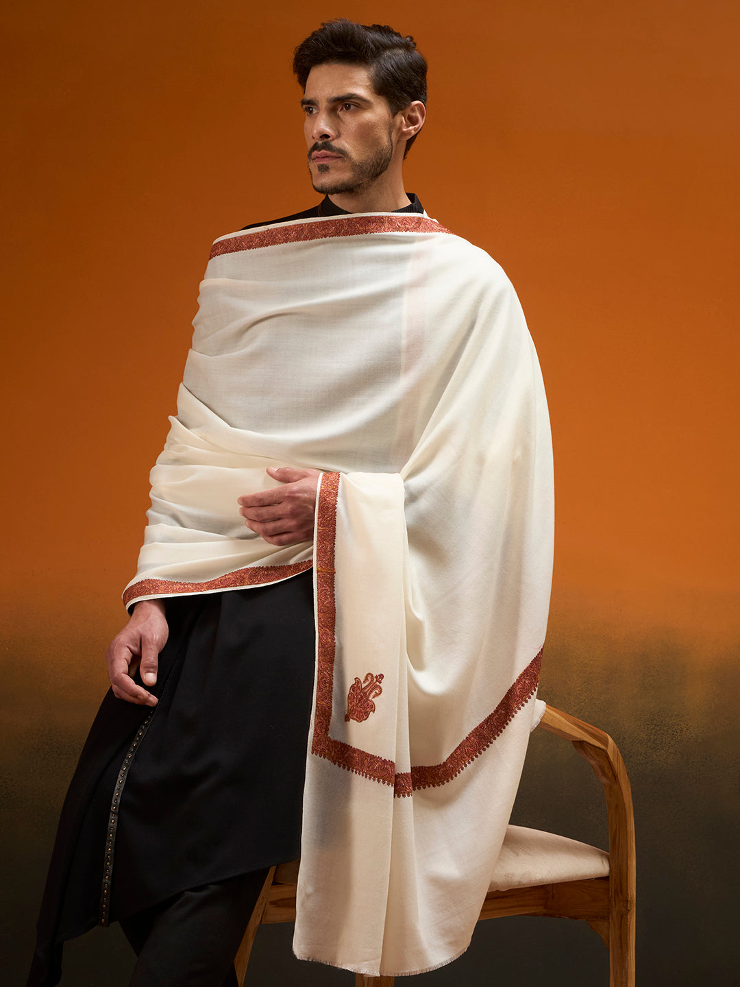Men kashida Kingri Embroidered Lohi Shawl