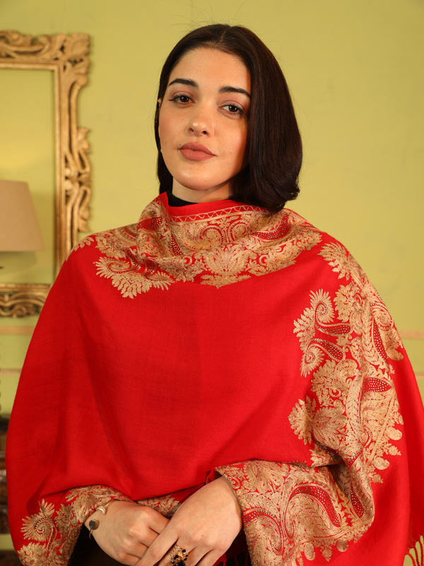 Women's Pure Wool Swarovski Crystal Aari Embroidered Kashmiri Stole (Size: 71X203 CM)