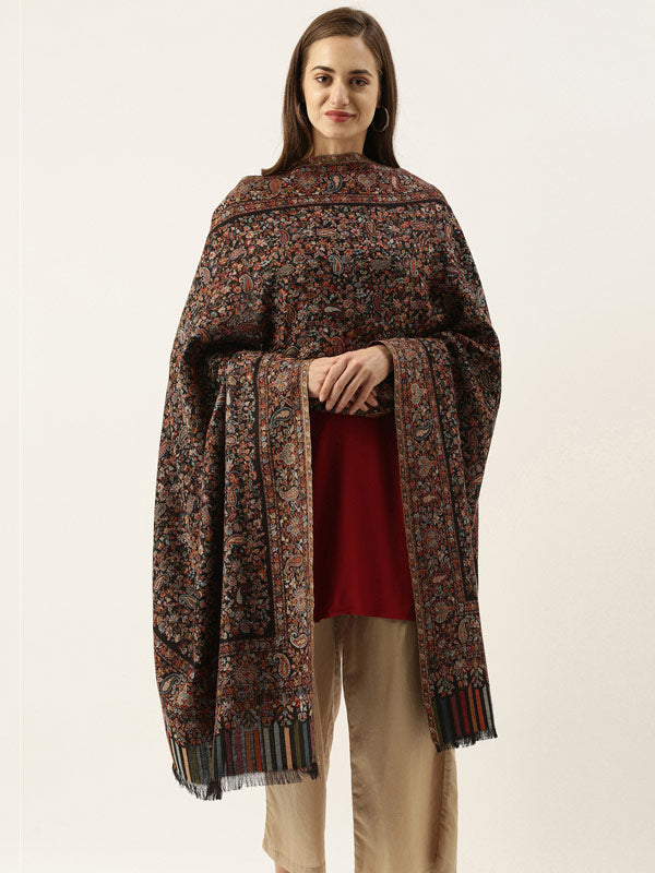 Kaani Wool Blend Kashmiri Mughal Garden Shawl (Size: 101 X 203 CM)