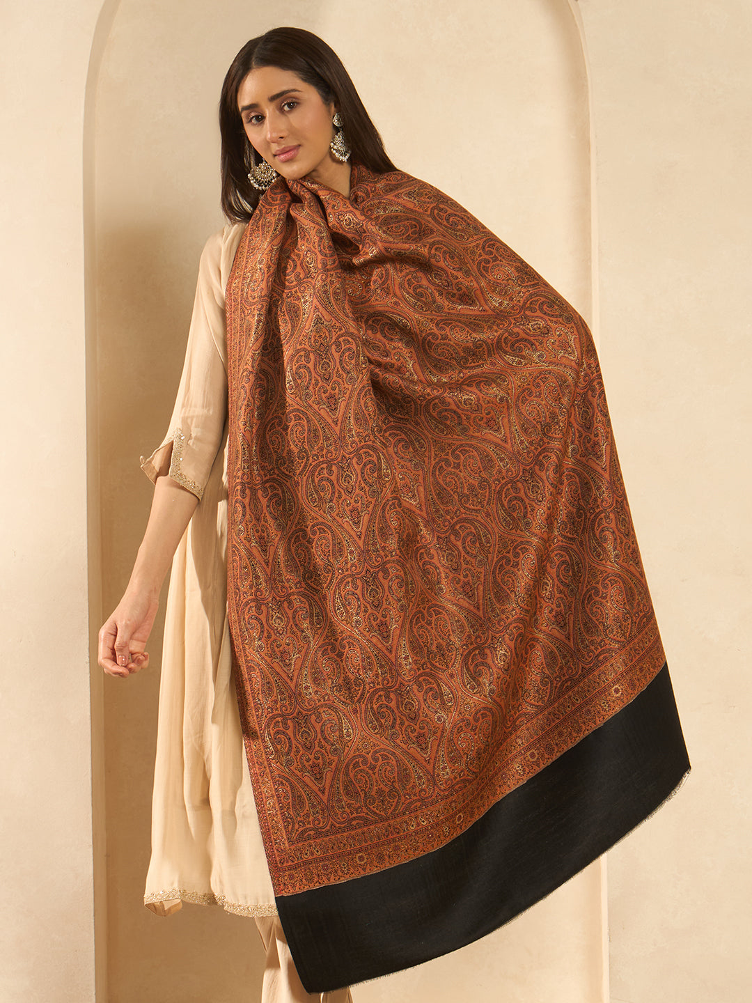 Pashmoda Women Regalis Zari Reversible Kaani Fine Wool Shawl, Shawl, Scarf, Heritage Kashmiri Pashmina Stole, Evening Wrap (Size 40X80 inches)