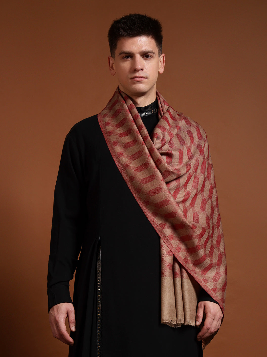 Men Kavya Ikat 100% Pure Wool Checkered Stole
