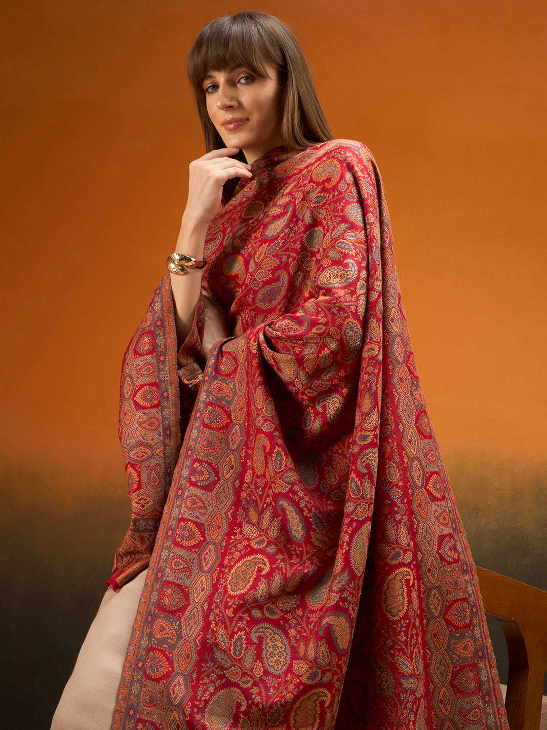 Pashmoda  Imperial Gulzar kaani stole Stole for Women, Wool Blend Pashmina Style Shawl Wrap, Traditional Kashmiri Jamawar Woven Design, Luxury Evening & Festive Scarf (28 x 80 Inches)