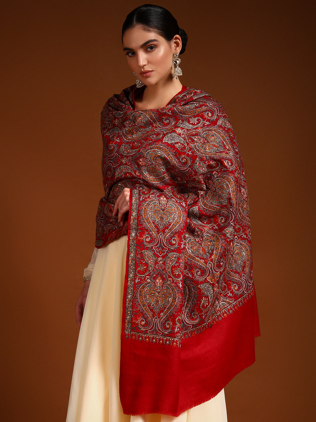 Pashmoda Women Rehnan 100% Pure Wool Sozni Hand Embroidered Shawl (Size: 101x203 Cm)