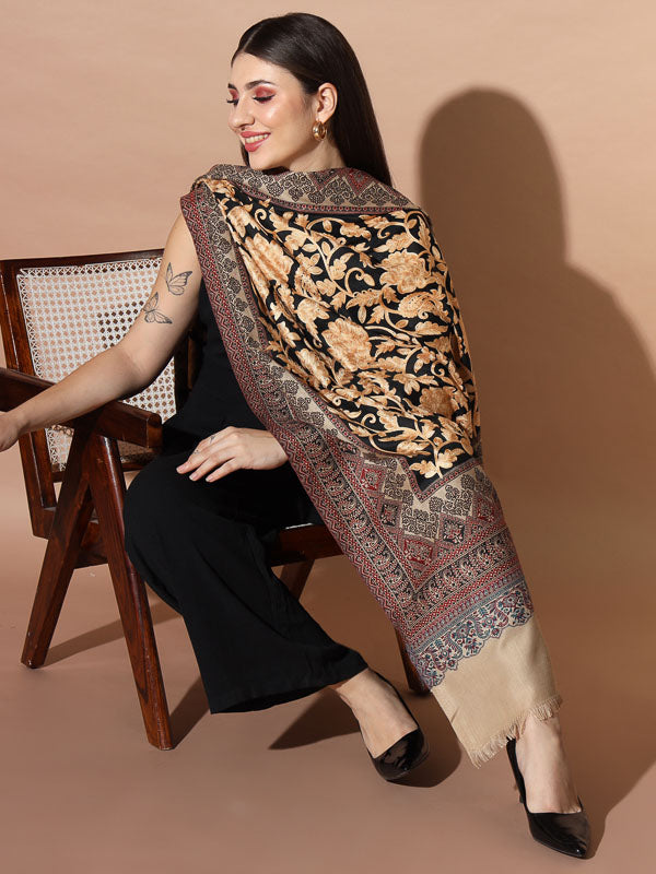 Women Black Woven Design Jamawar Shawl (Size 101X203 CM)