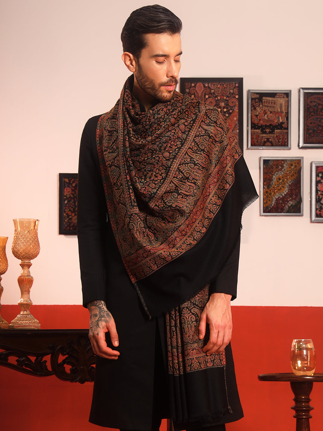Pashmoda Men Jalwaa Kashmiri Jamawar Woven Shawl (Size: 101X203 CM)