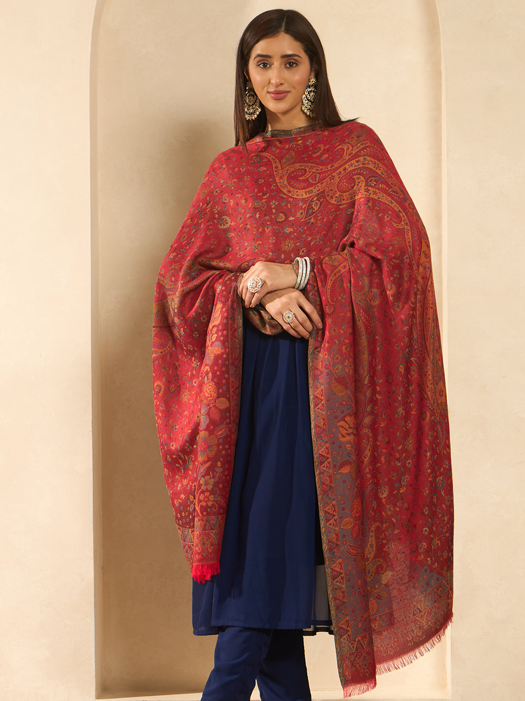 Pashmoda Women Floral Heritage Kaani Elegance Wool Blend Kashmiri Shawl, Stole, Scarf | Luxury Pashmina Jamawar Soft Warm Evening Wrap (Size 40X80 inches )