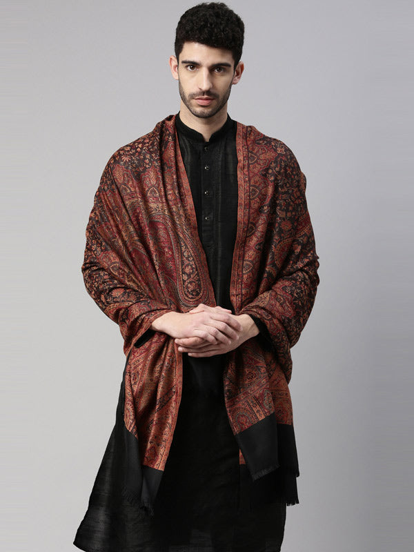 Men Woven Design Shawl (Size 40x80 Inches, Black Color)