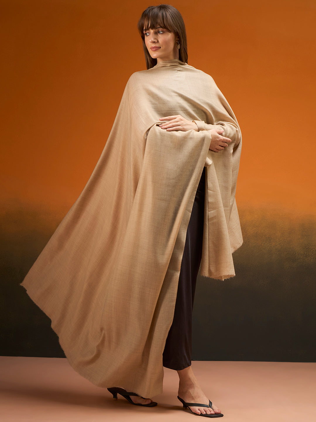 Women Verdant Grace Fine Wool Blend Solid Melange Shawl