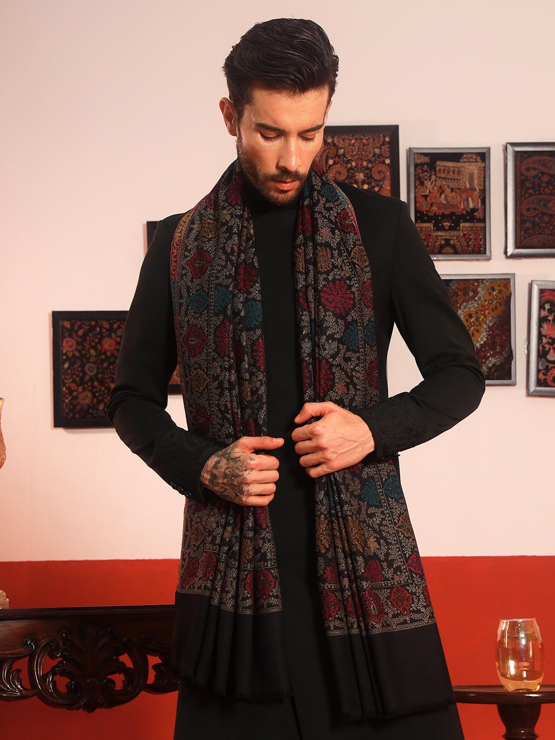 Pashmoda Men Nazrana Kashmiri Jamawar Woven Shawl (Size: 101X203 CM)