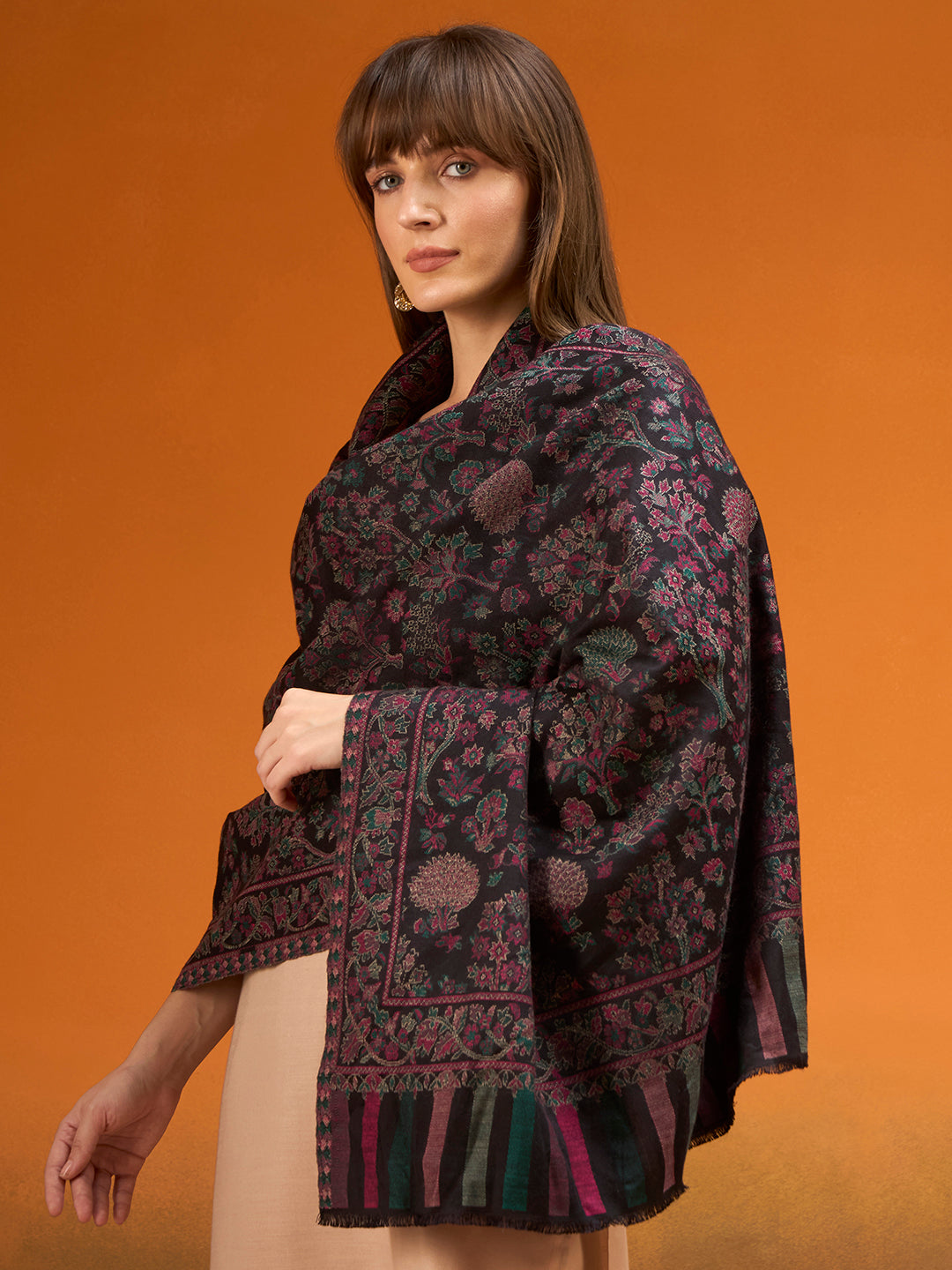 Pashmoda  Imperial Aurelia Stole for Women, Wool Blend Pashmina Style Shawl Wrap, Traditional Kashmiri Jamawar Woven Design, Luxury Evening & Festive Scarf (28 x 80 Inches)