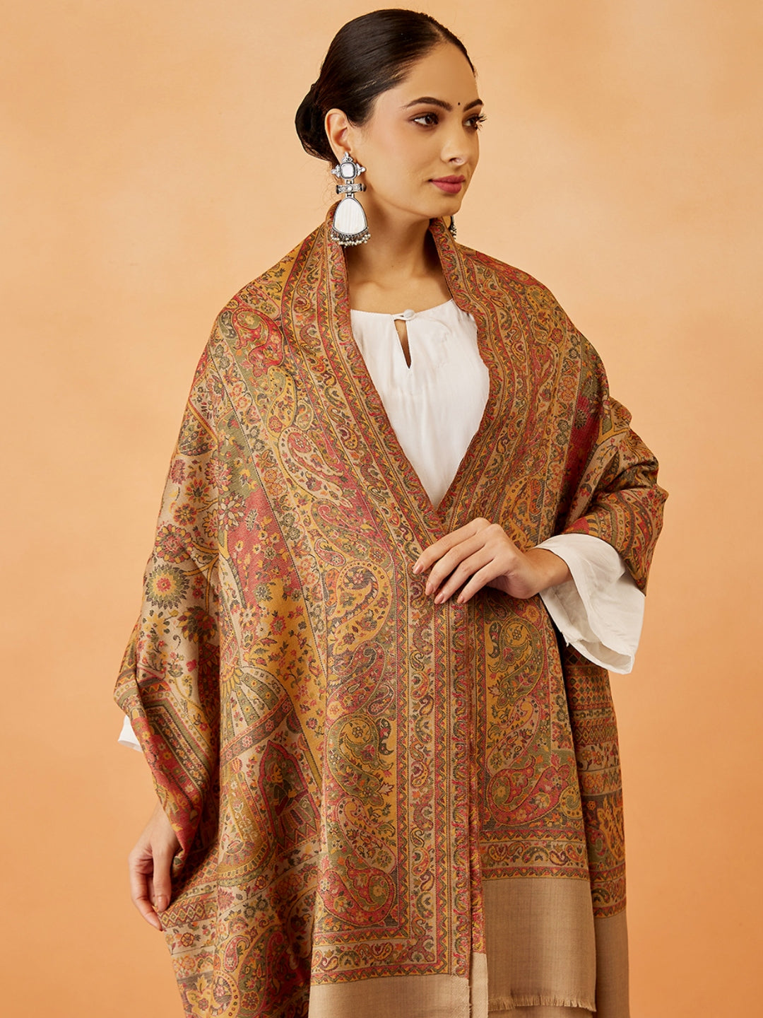 Women Khushnuma Kaani Wool Blend Kashmiri Shawl (Size: 101X203 CM)