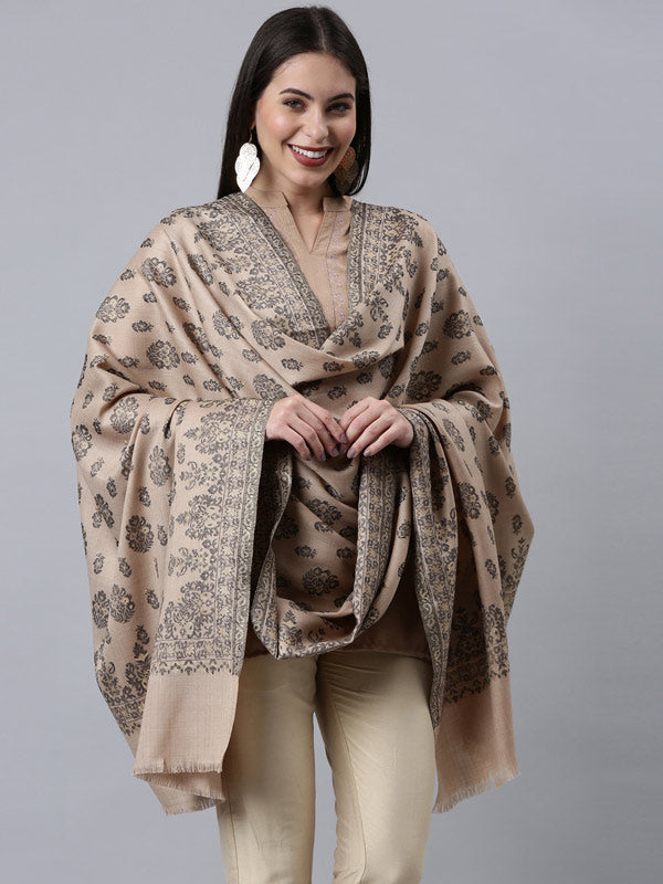 Women's Kaani Wool Blend Melange Kashmiri Mughal Garden Shawl (Size: 101 X 203 CM)