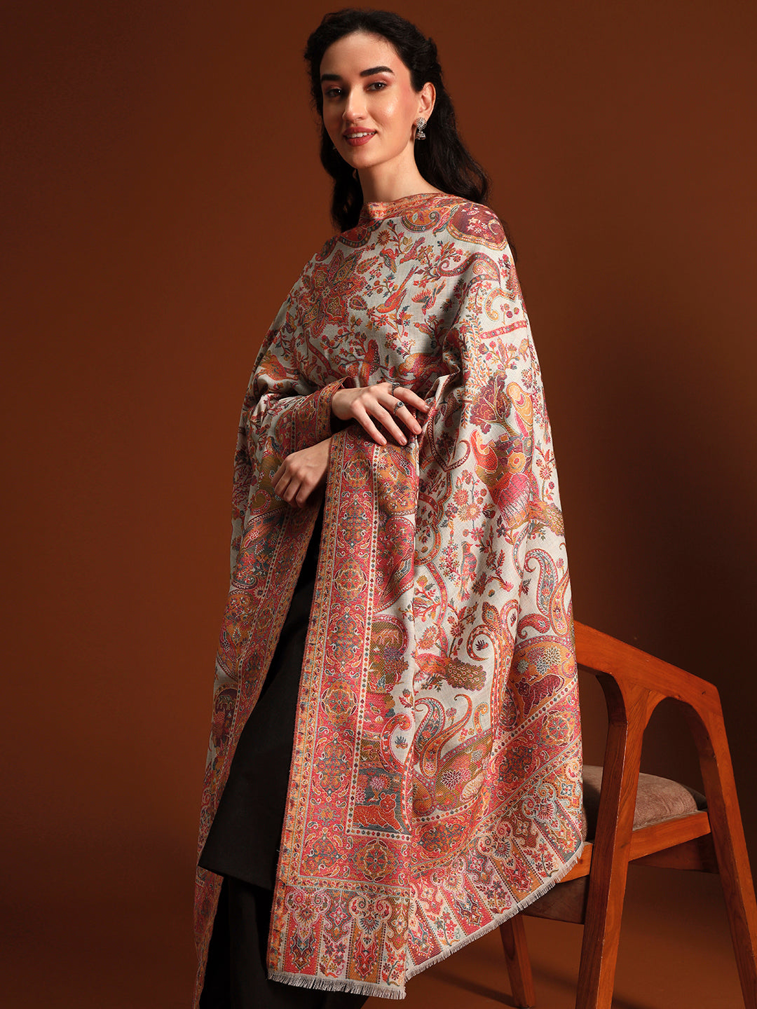 Pashmoda Women Royal gulistan Kaani Wool Blend Kashmiri Shawl, Stole, Scarf | Luxury Pashmina Jamawar Soft Warm Evening Wrap (Size 40X80 inches )