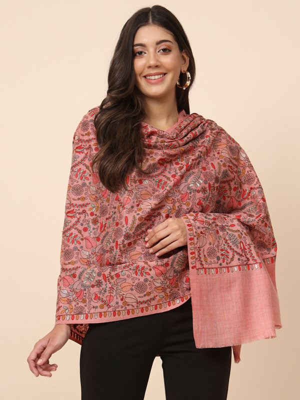 Women Gilkaari Pure Wool Embroidered Shawl (Size 101X203 CM)