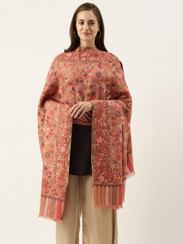 Peach Kaani Woven Design Shawl (Size: 101 X 203 Cms)