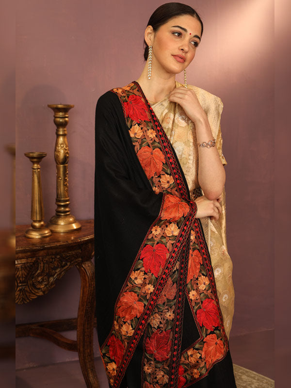 Women's Pure Wool Aari Embroidered Kashmiri Stole (Size 71x203 cm)