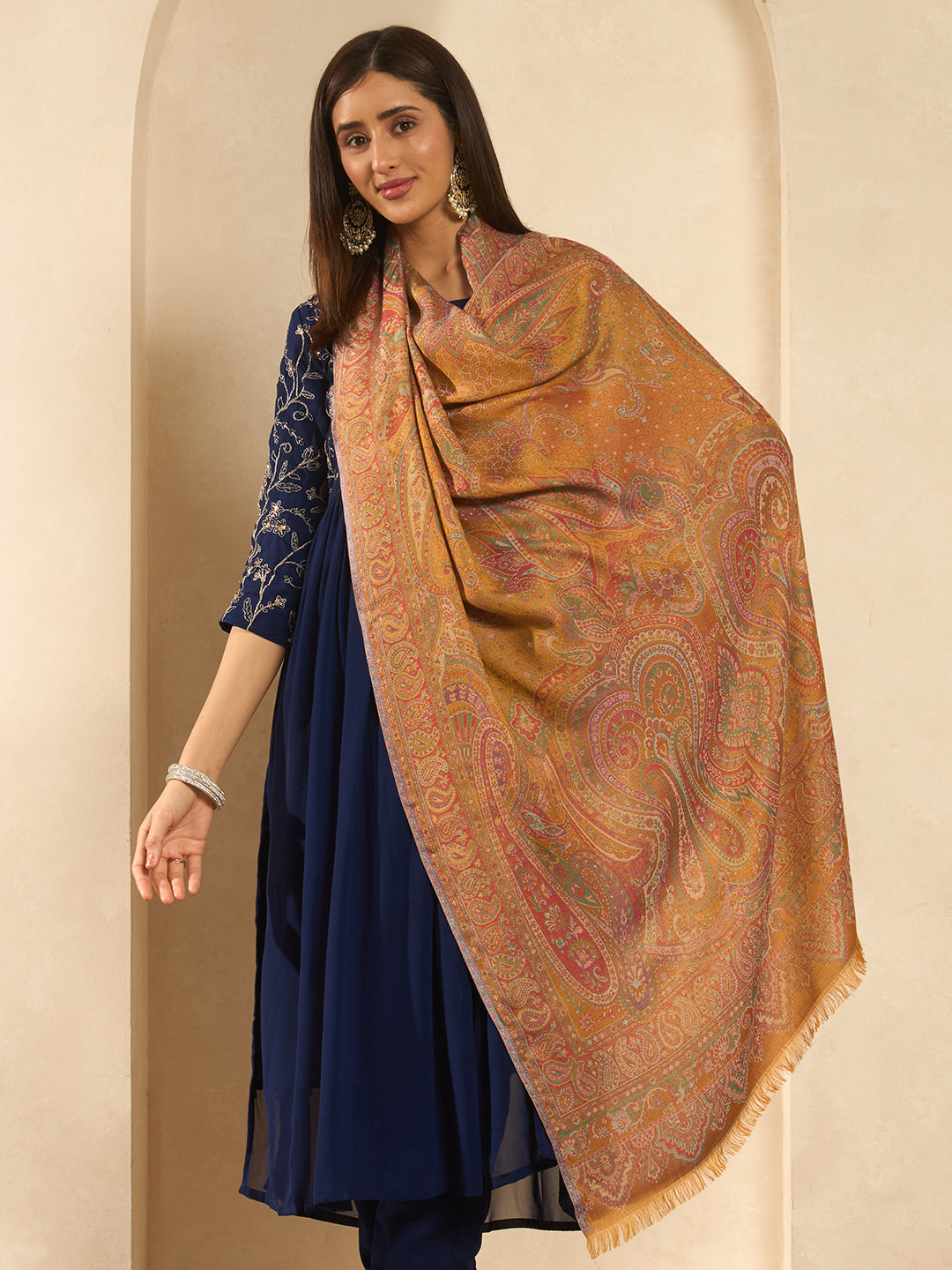 Pashmoda Women  Grand Paisley Kaani Wool Blend Kashmiri Shawl, Stole, Scarf | Luxury Pashmina Jamawar Soft Warm Evening Wrap (Size 40X80 inches )