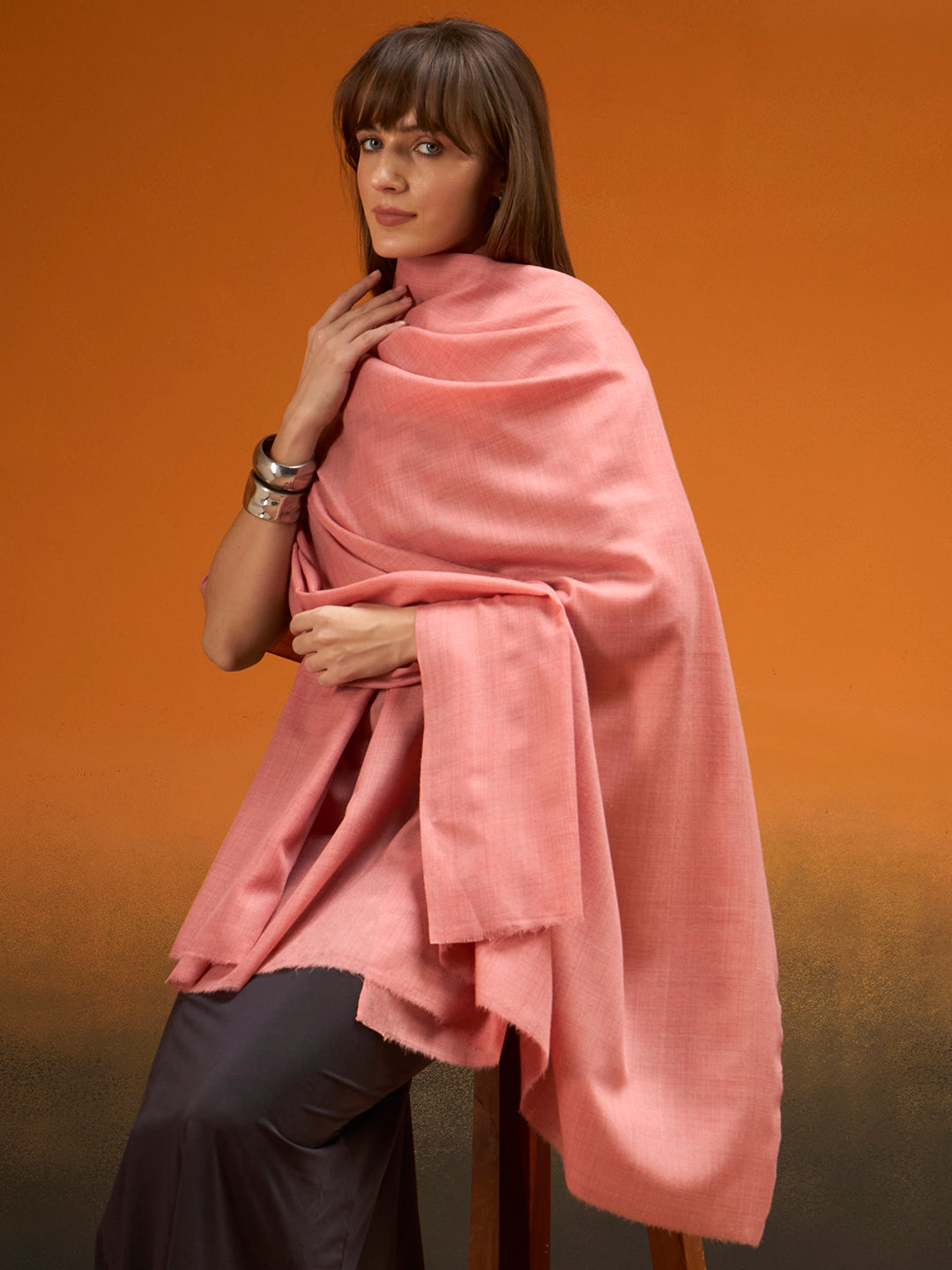Women Verdant Grace Fine Wool Blend Solid Melange Shawl