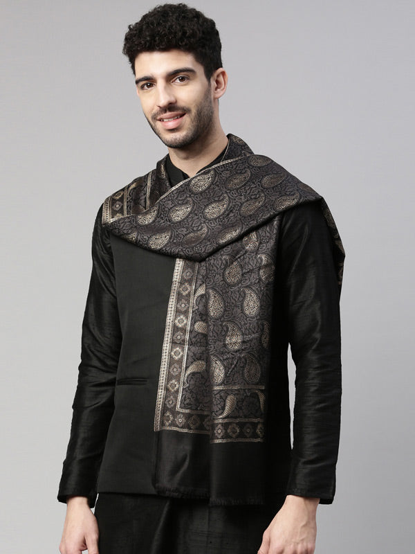 Men Zari Woven Design Stole (Size: 71X203 CM, Black Color)