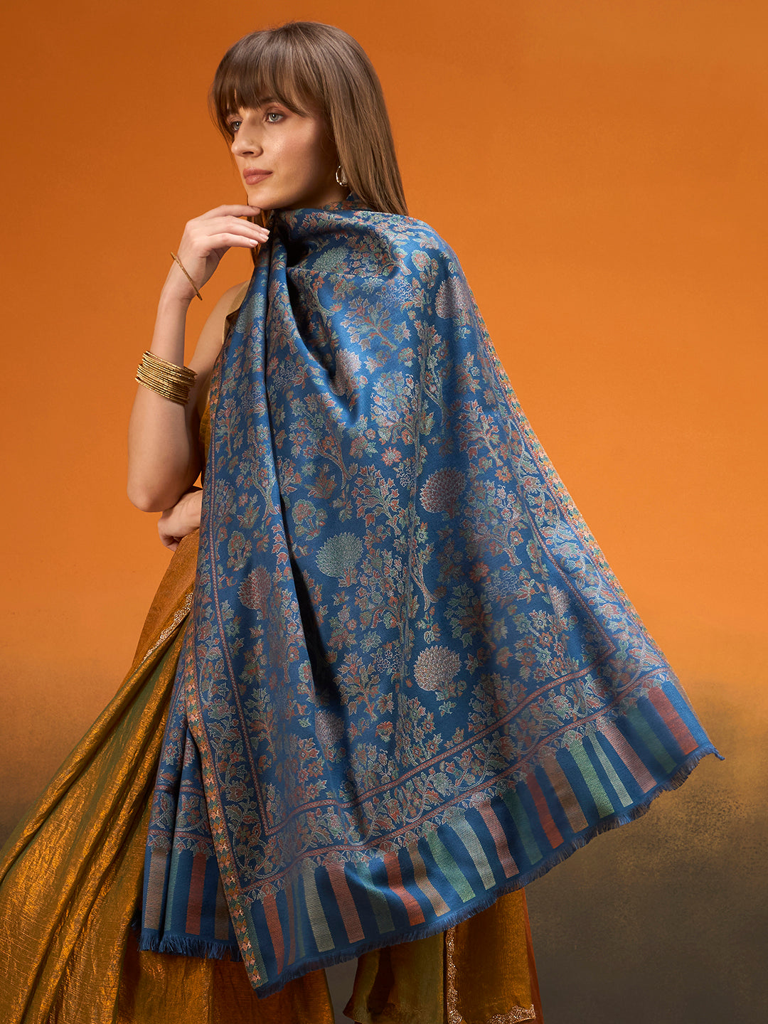 Pashmoda  Imperial Aurelia Stole for Women, Wool Blend Pashmina Style Shawl Wrap, Traditional Kashmiri Jamawar Woven Design, Luxury Evening & Festive Scarf (28 x 80 Inches)